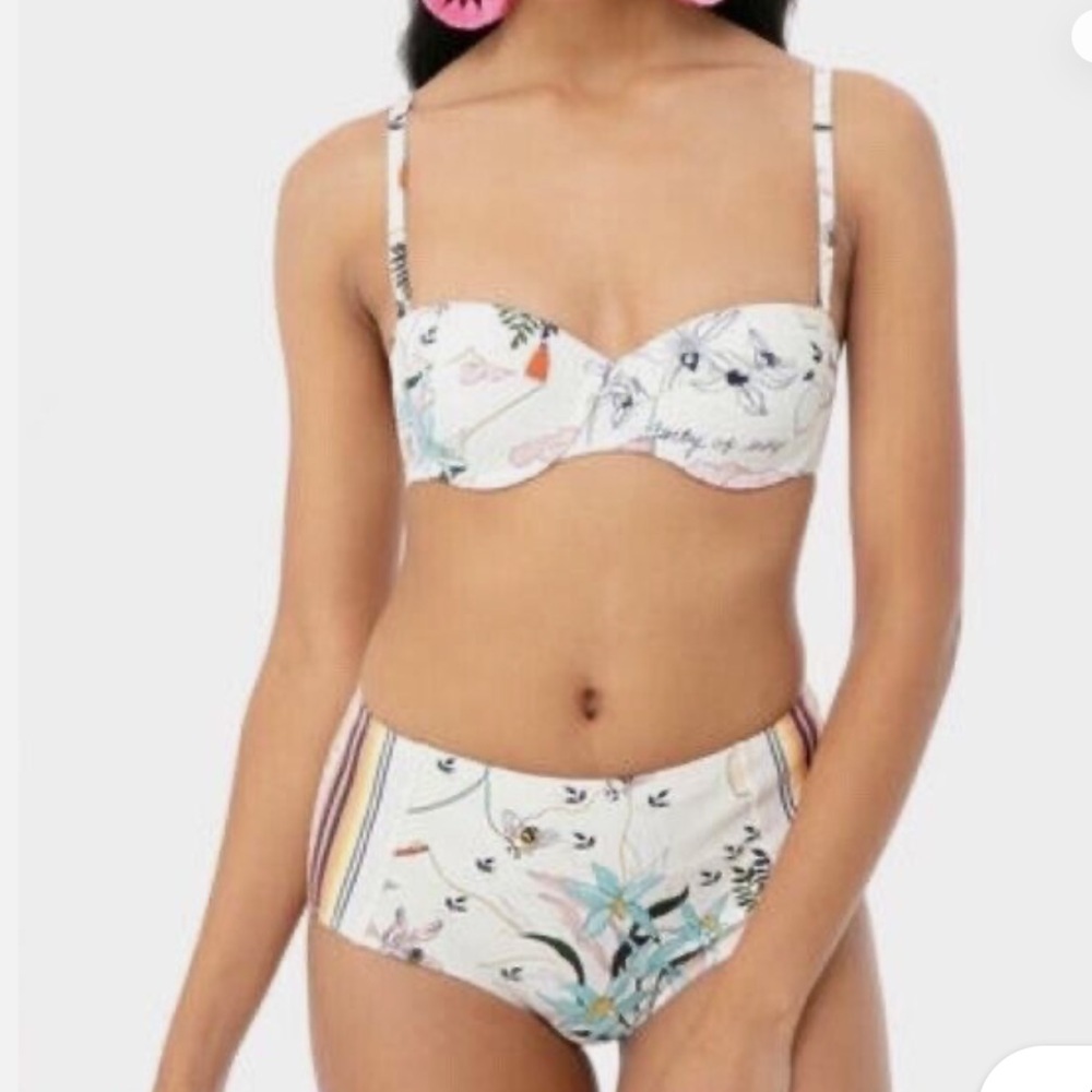 Floral Print High-Waist Bikini Set - White